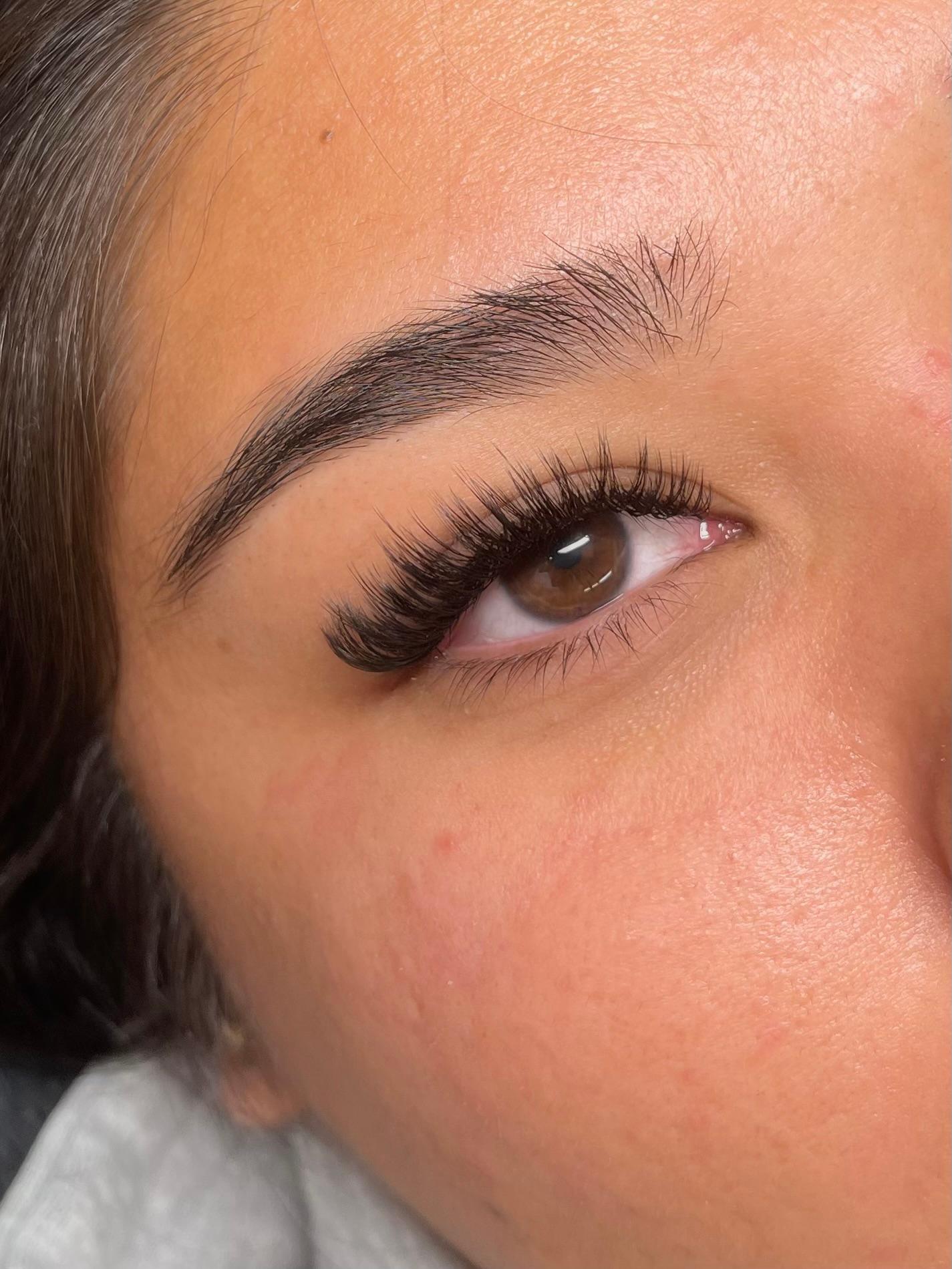 Close-up of volume eyelash extensions